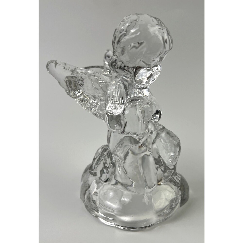 Clear Glass Angel Candle Holder Christmas Decoration 9.6oz